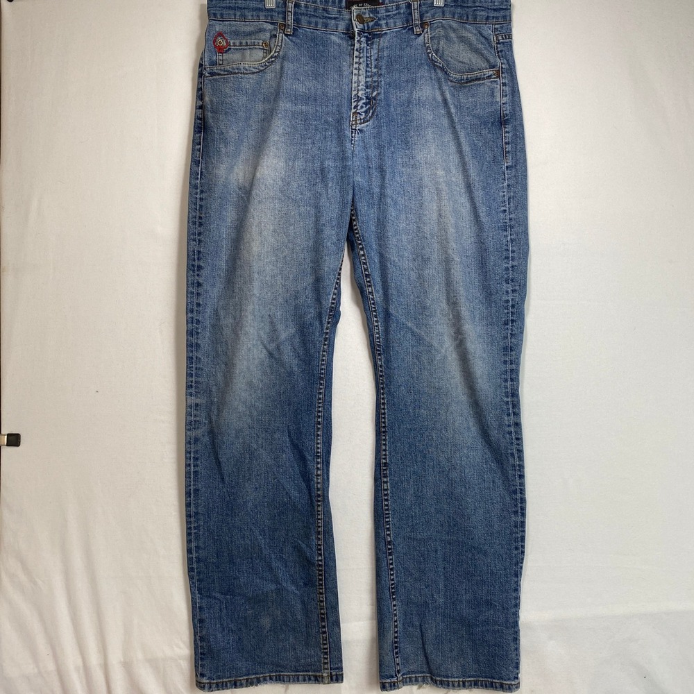 Jack of Spades High Roller Mens 36x32 Blue Medium Wash Straight Leg Denim Jeans
